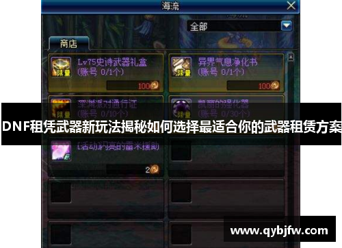 DNF租凭武器新玩法揭秘如何选择最适合你的武器租赁方案